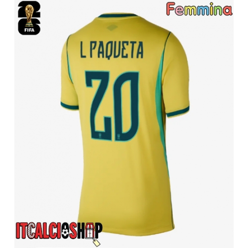Brasile Lucas Paqueta #20 Prima Maglia Femmina Mondiali 2026 Manica Corta